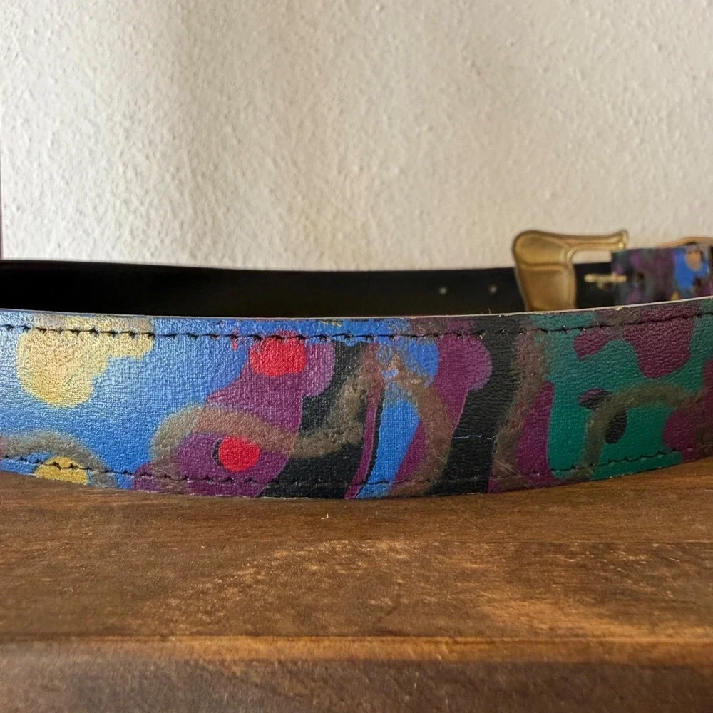 Vintage Abstract Art Leather Belt 36